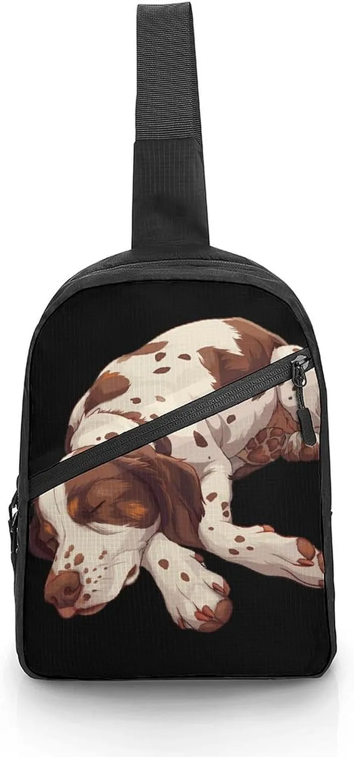 Sleeping German Shorthaired Pointer Dog Foldable Crossbody Sling Bags Shoulder Backpack Chest DayPack Handbag