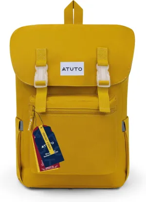 Slim Vintage Backpack for Men and Women, Flap Backpack for Laptop till 16.5", Extra Padding, Durable Fabric (Mustard)