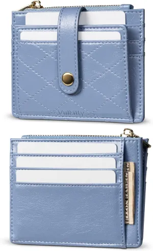 Slim Wallet for Women Minimalsit Bifold Leather Purse RFID Blocking Small Credit Card Wallet with Zipper Pocket(Blue)