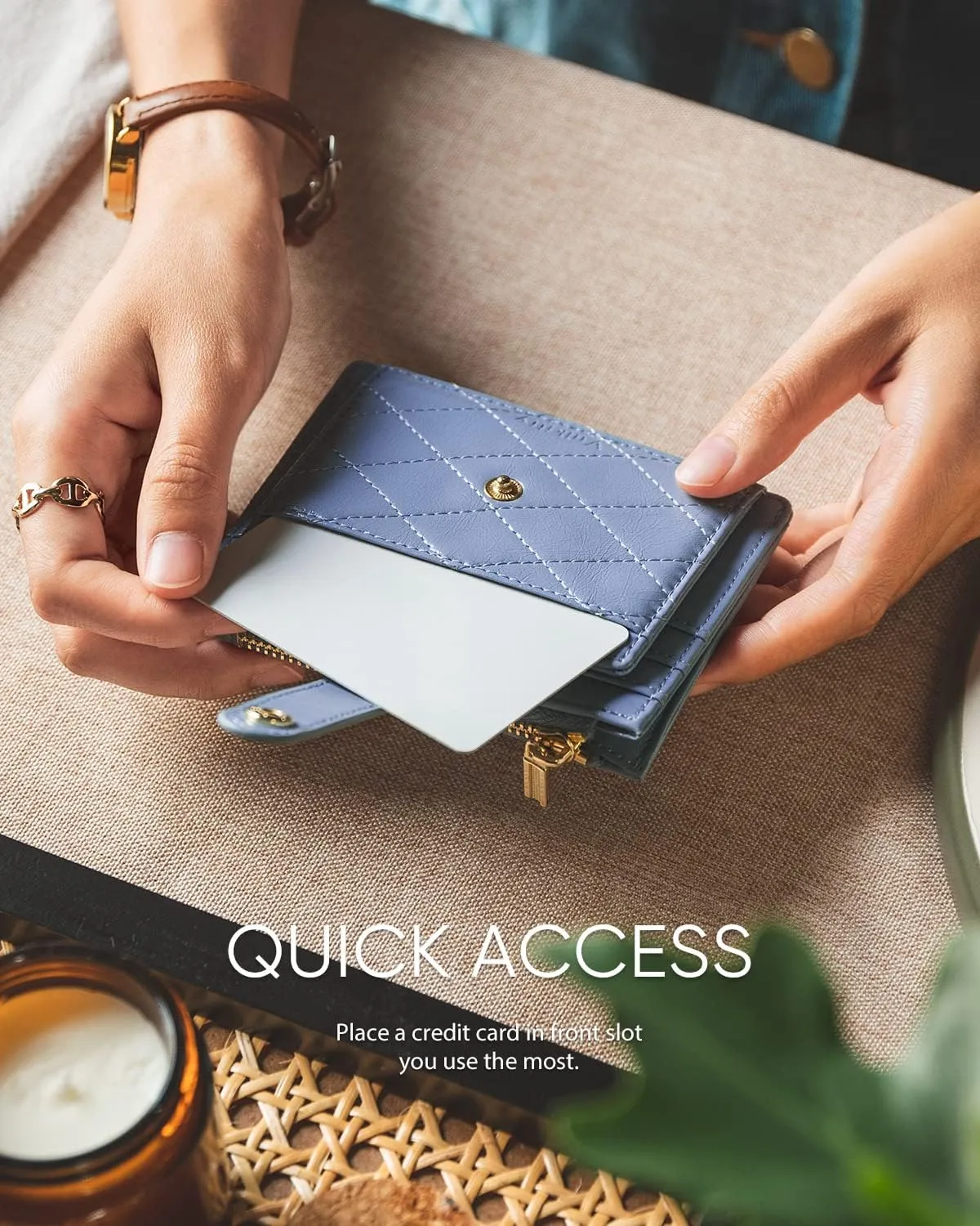 Slim Wallet for Women Minimalsit Bifold Leather Purse RFID Blocking Small Credit Card Wallet with Zipper Pocket(Blue)