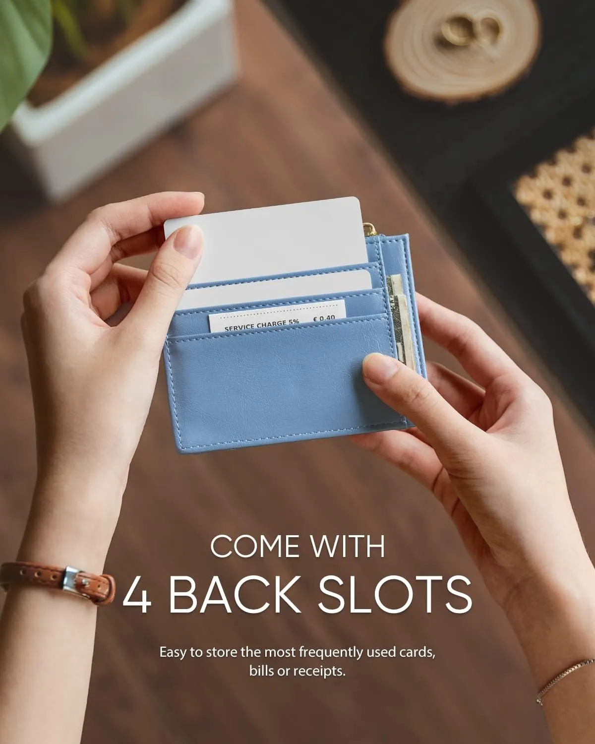 Slim Wallet for Women Minimalsit Bifold Leather Purse RFID Blocking Small Credit Card Wallet with Zipper Pocket(Blue)