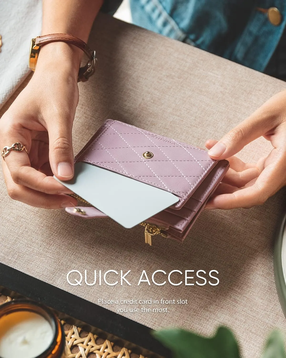 Slim Wallet for Women Minimalsit Bifold Leather Purse RFID Blocking Small Credit Card Wallet with Zipper Pocket(Lavender)