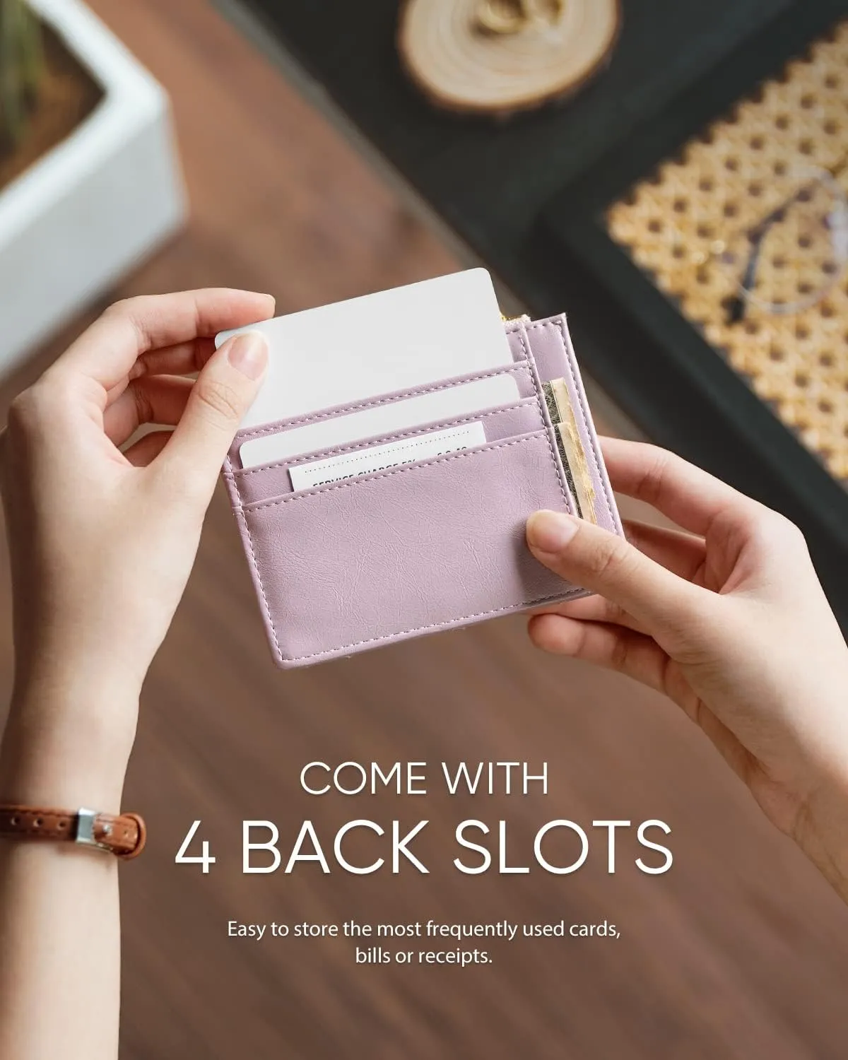 Slim Wallet for Women Minimalsit Bifold Leather Purse RFID Blocking Small Credit Card Wallet with Zipper Pocket(Lavender)