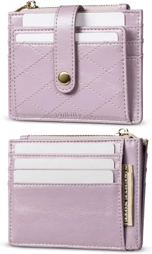 Slim Wallet for Women Minimalsit Bifold Leather Purse RFID Blocking Small Credit Card Wallet with Zipper Pocket(Lavender)