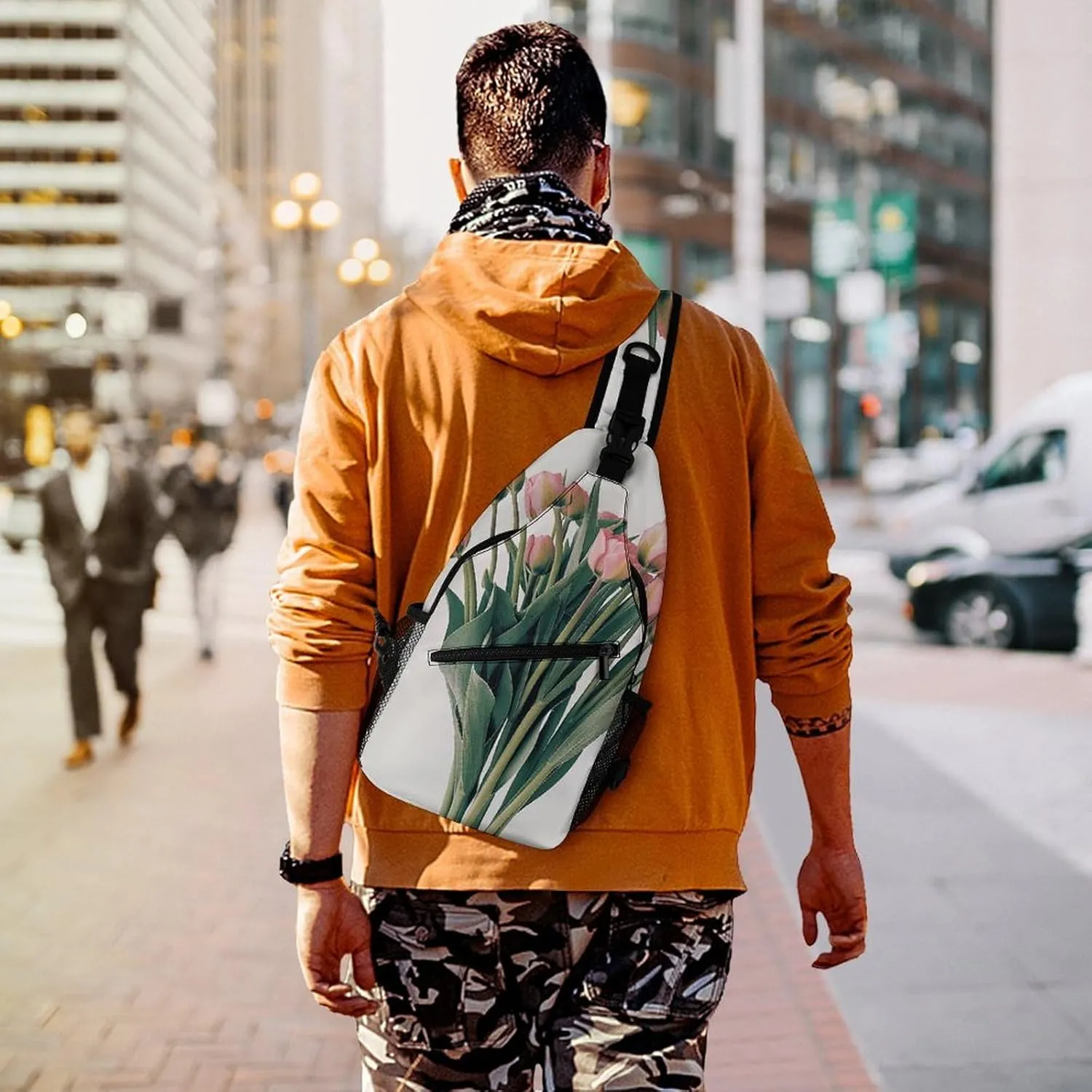 Sling Backpack Crossbody for Man Woman A Bouquet of Red Flower Cross Body Adjustable Chest Bag