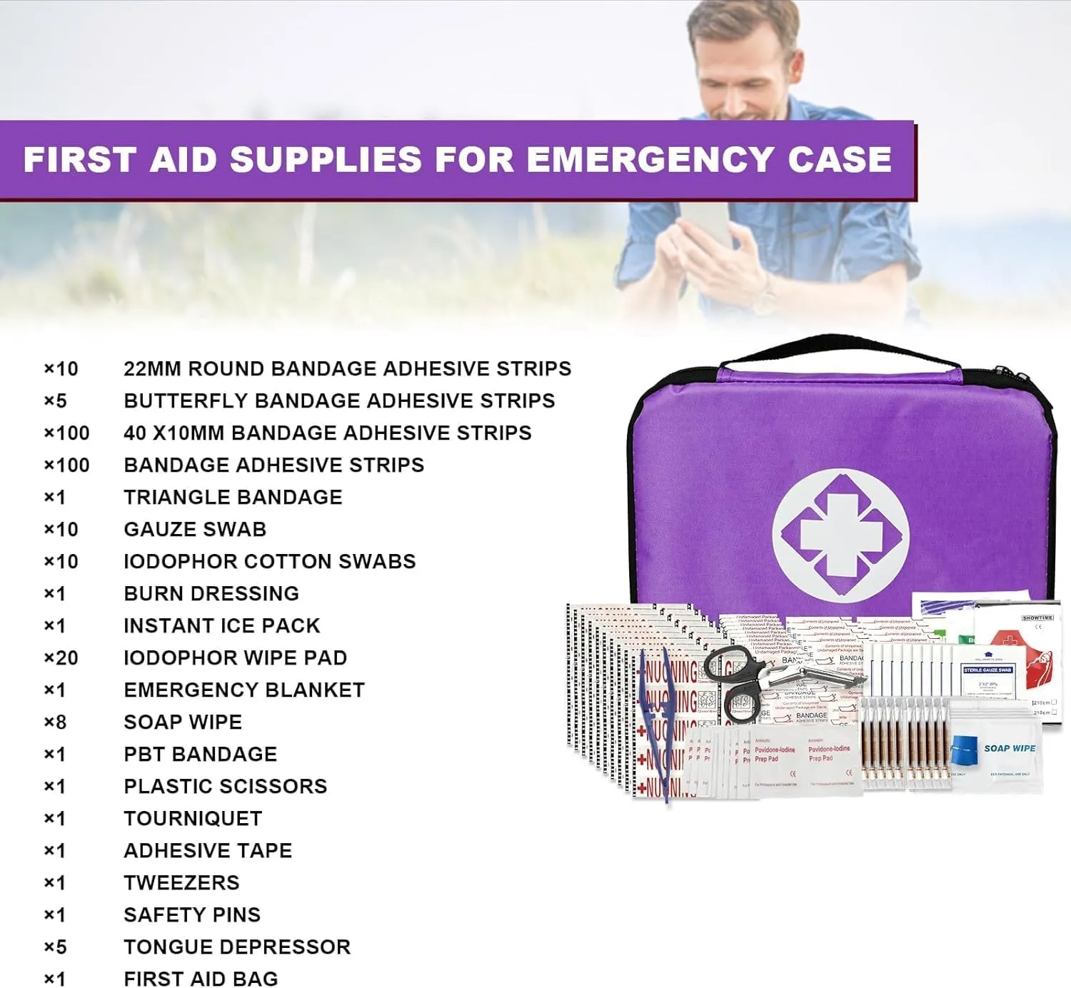 Small-Campact First-Aid Kit-Refill Supplies-Basic Emergency-Essentials - 300PCS Home Essentials Emergency Accident Kits for Businesses Workplace Outside Travel Purple 1st Aid