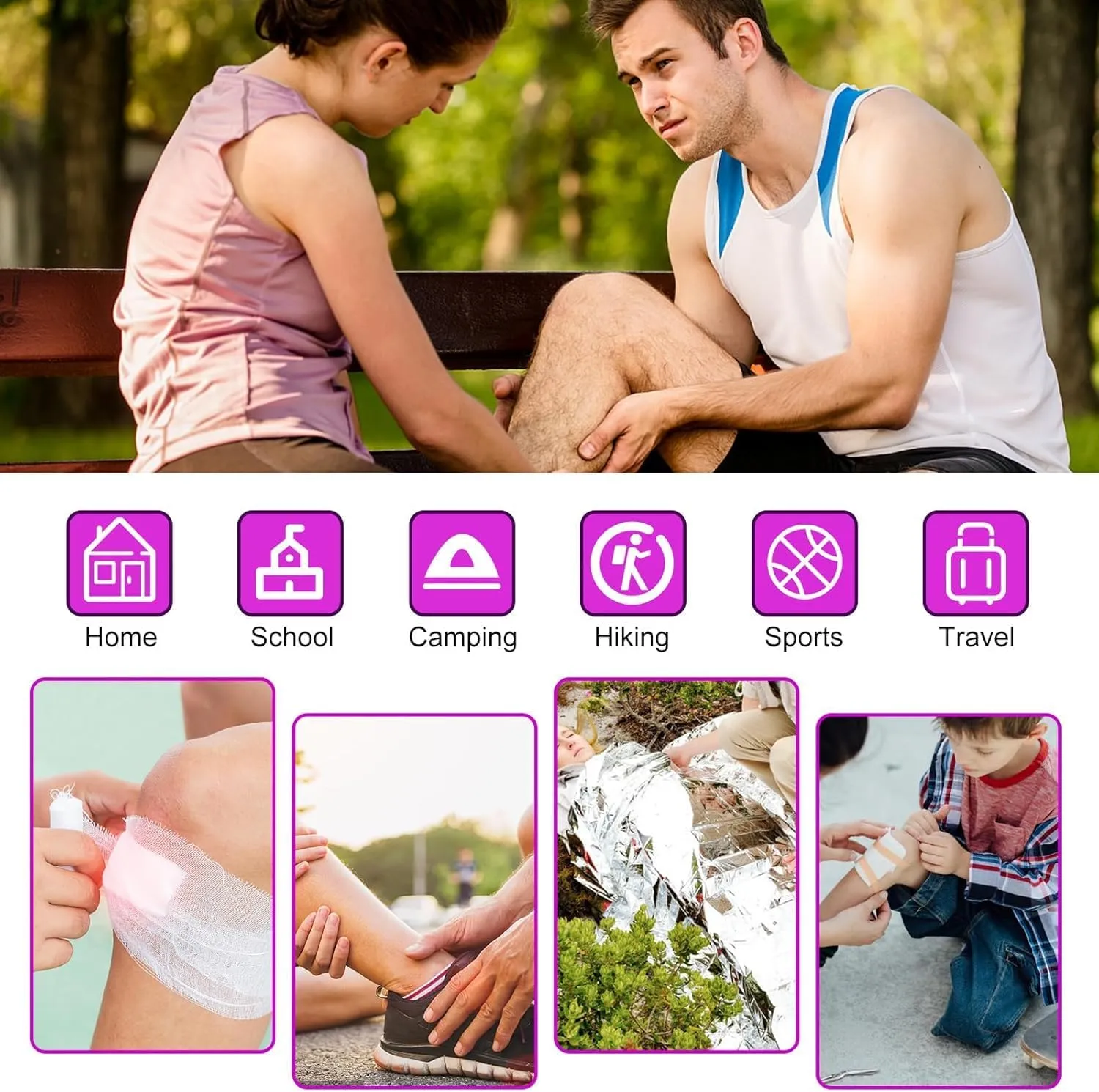 Small-Campact First-Aid Kit-Refill Supplies-Basic Emergency-Essentials - 300PCS Home Essentials Emergency Accident Kits for Businesses Workplace Outside Travel Purple 1st Aid