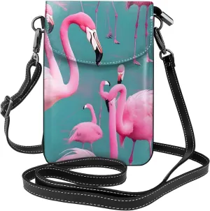 Small Cell Phone Purse - Stylish Quality And Soft Leather Messenger Horizontal Purse Crossbody Flap Phone Case For Women A flock of flamingos Prints