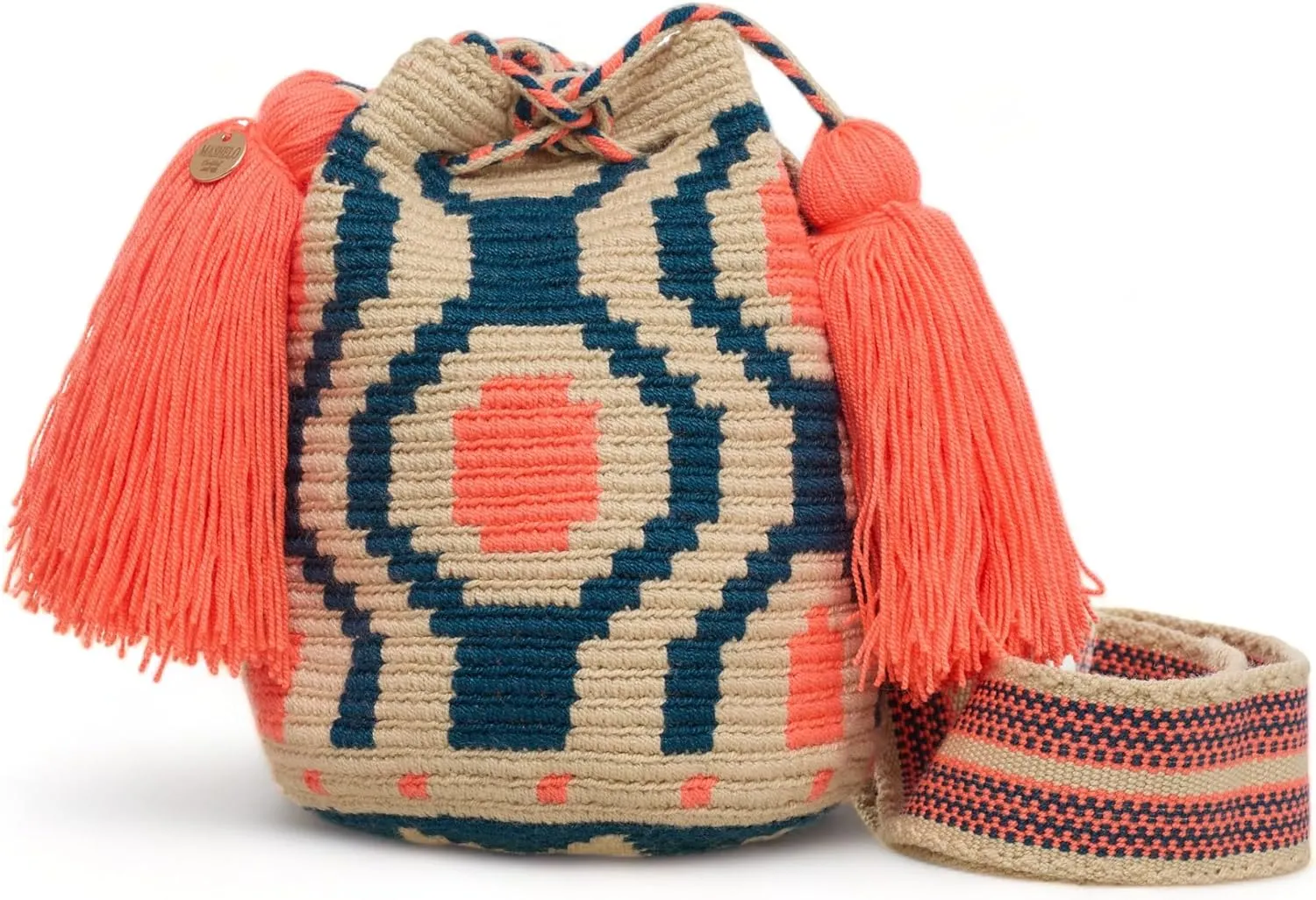 SMALL - COLORFUL wayuu Mochila Bag For Women, Colombian boho bags, Handmade With Big Nice-Looking Tassels (Design 9 - Small Mini)