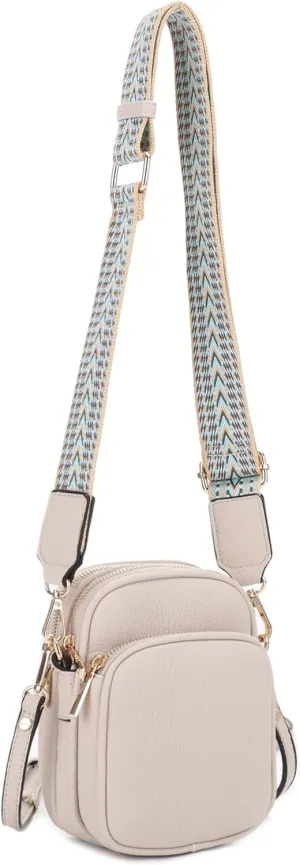 Small Crossbody Bag for Women, Triple Compartment Shoulder Bag with Double Strap