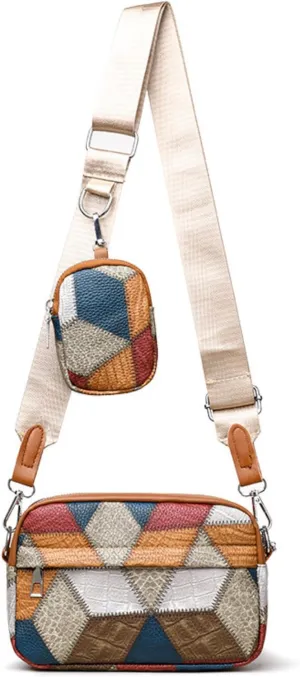 Small Crossbody Bag Handbag for Women with Coin Purse Color-block Style Shoulder Bag