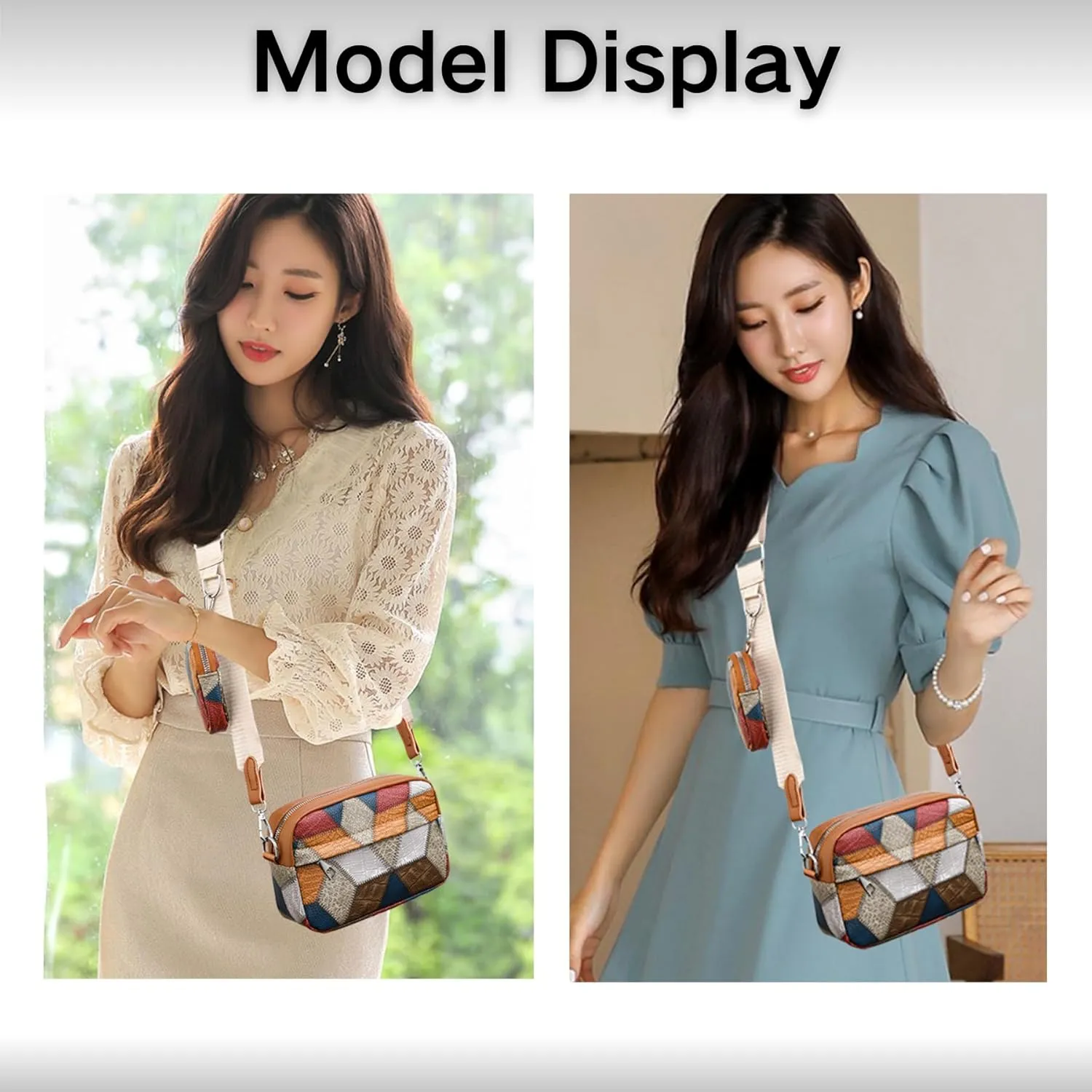 Small Crossbody Bag Handbag for Women with Coin Purse Color-block Style Shoulder Bag
