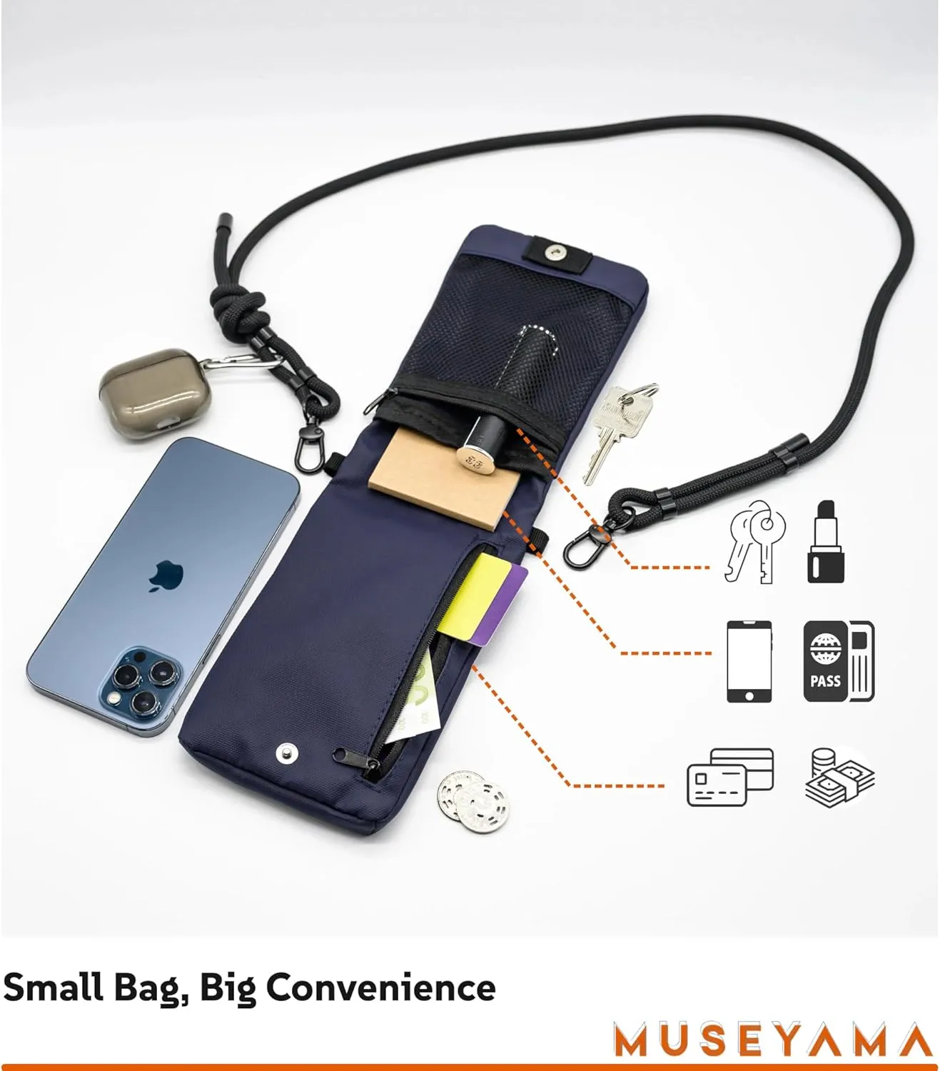 Small Crossbody Bag – Lightweight Foldable Water-Resistant Phone Purse with Adjustable/Detachable Strap