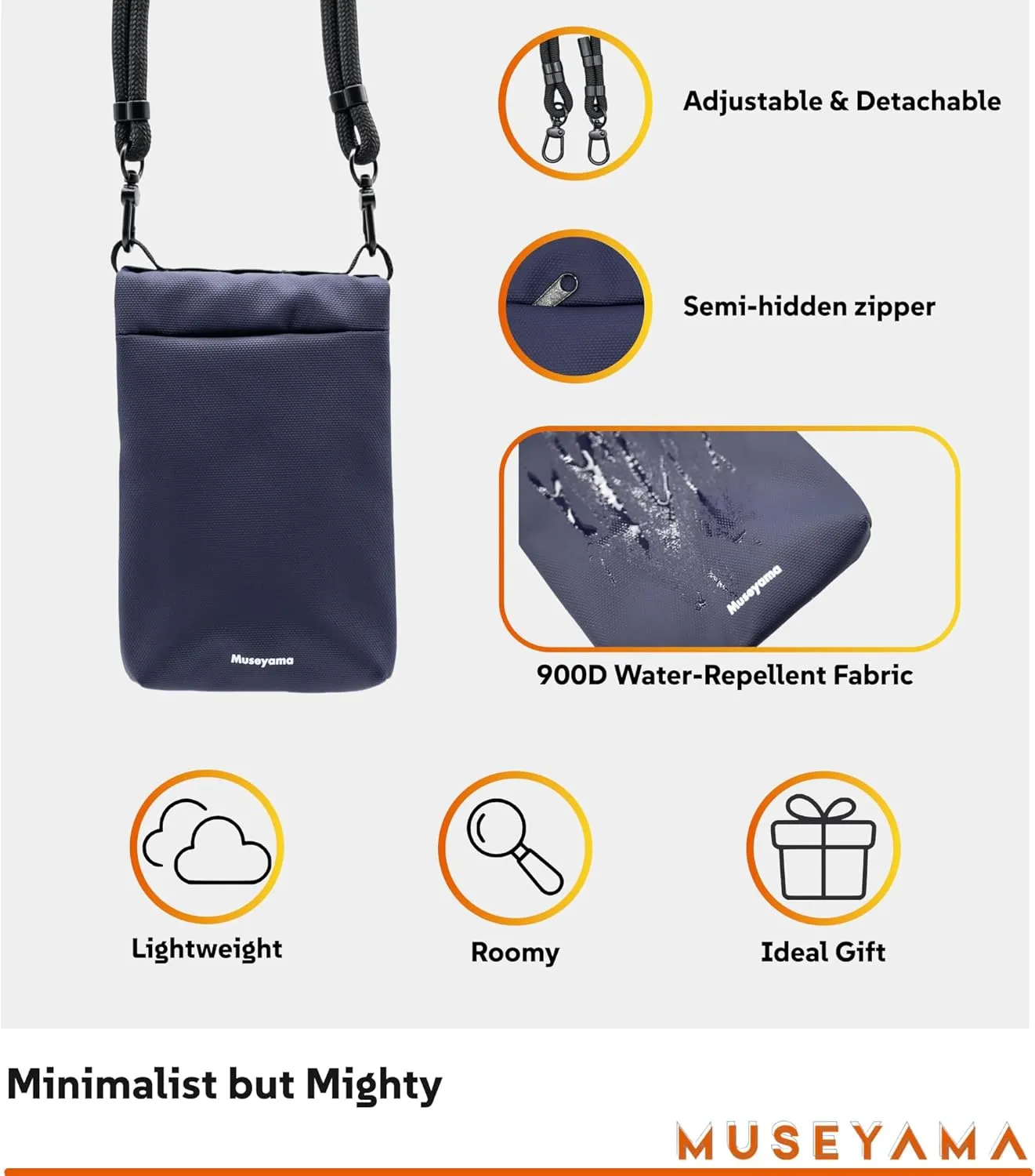 Small Crossbody Bag – Lightweight Foldable Water-Resistant Phone Purse with Adjustable/Detachable Strap