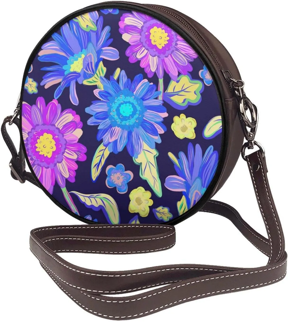 Small Crossbody Bags for Women Round Purses PU Leather Shoulder Bag with Adjustable Strap