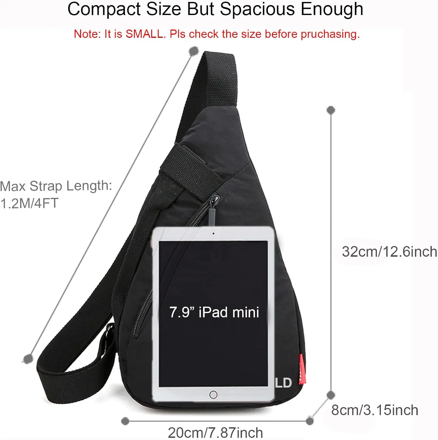 Small Crossbody Sling Backpack Men Women Sling Bag Chest Bag Daypack Nylon for Travel Workout Hiking Daily Casual (Black)
