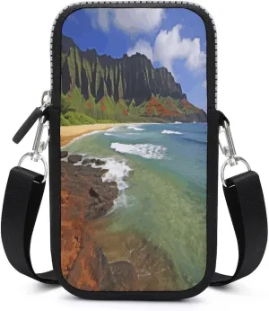 Small Crossbody Wallet Phone Bag,Seashore Print Cell Phone Purse,Travel Crossbody Bag
