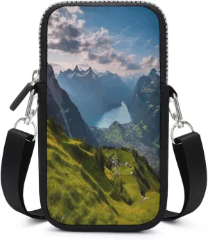 Small Crossbody Wallet Phone Bag,Switzerland Alps Print Cell Phone Purse,Travel Crossbody Bag