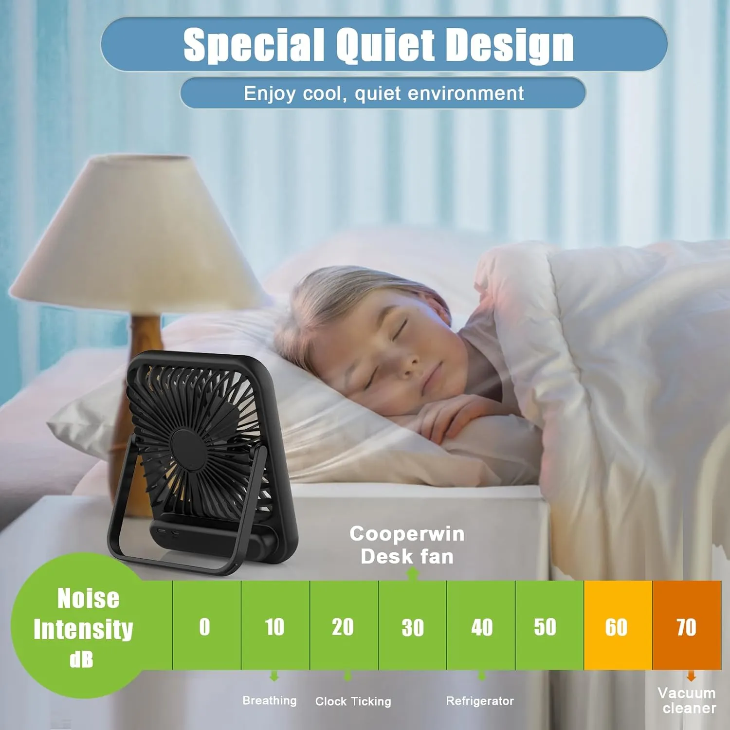 Small Desk Fan, 100 Speeds Personal Fan Portable Rechargeable with Battery Powered, 180°Tilt Adjustable Quiet Bedroom Fan, Home Beach Camping Travel Office Desk Accessories, Black