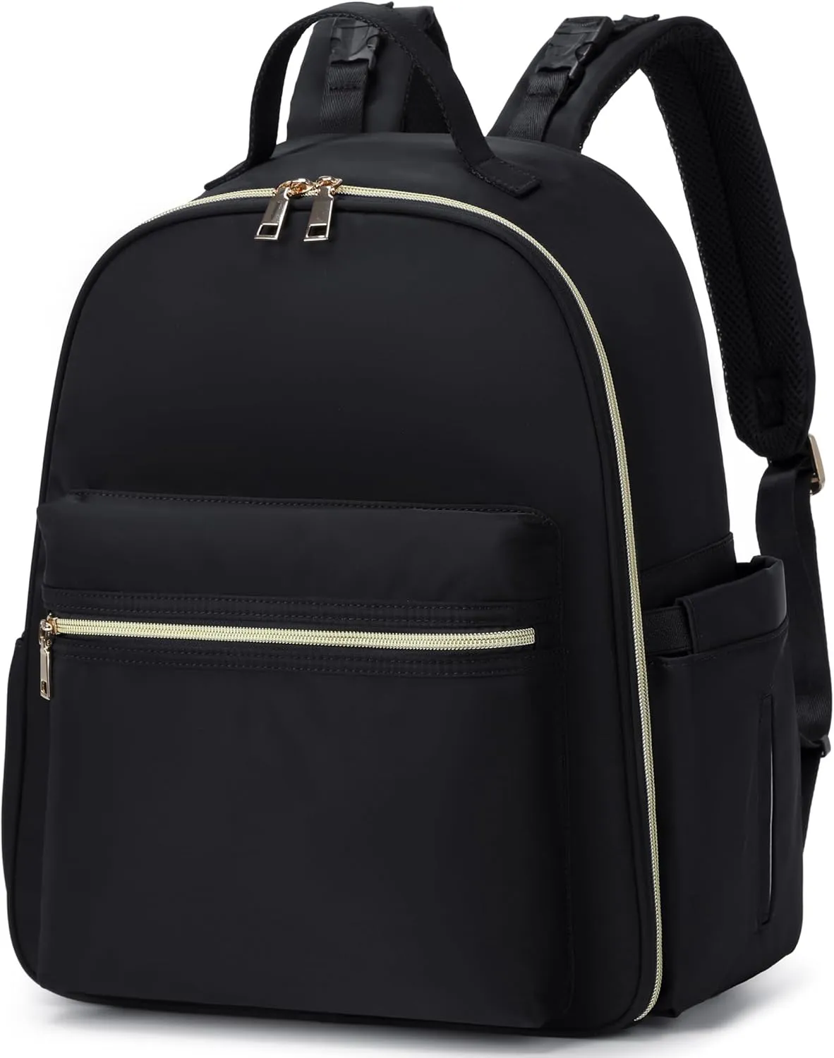 Small Diaper Backpack with Stroller Buckle, Insulated Pockets and Water-proof Pocket (Black-gold)