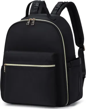 Small Diaper Backpack with Stroller Buckle, Insulated Pockets and Water-proof Pocket (Black-gold)