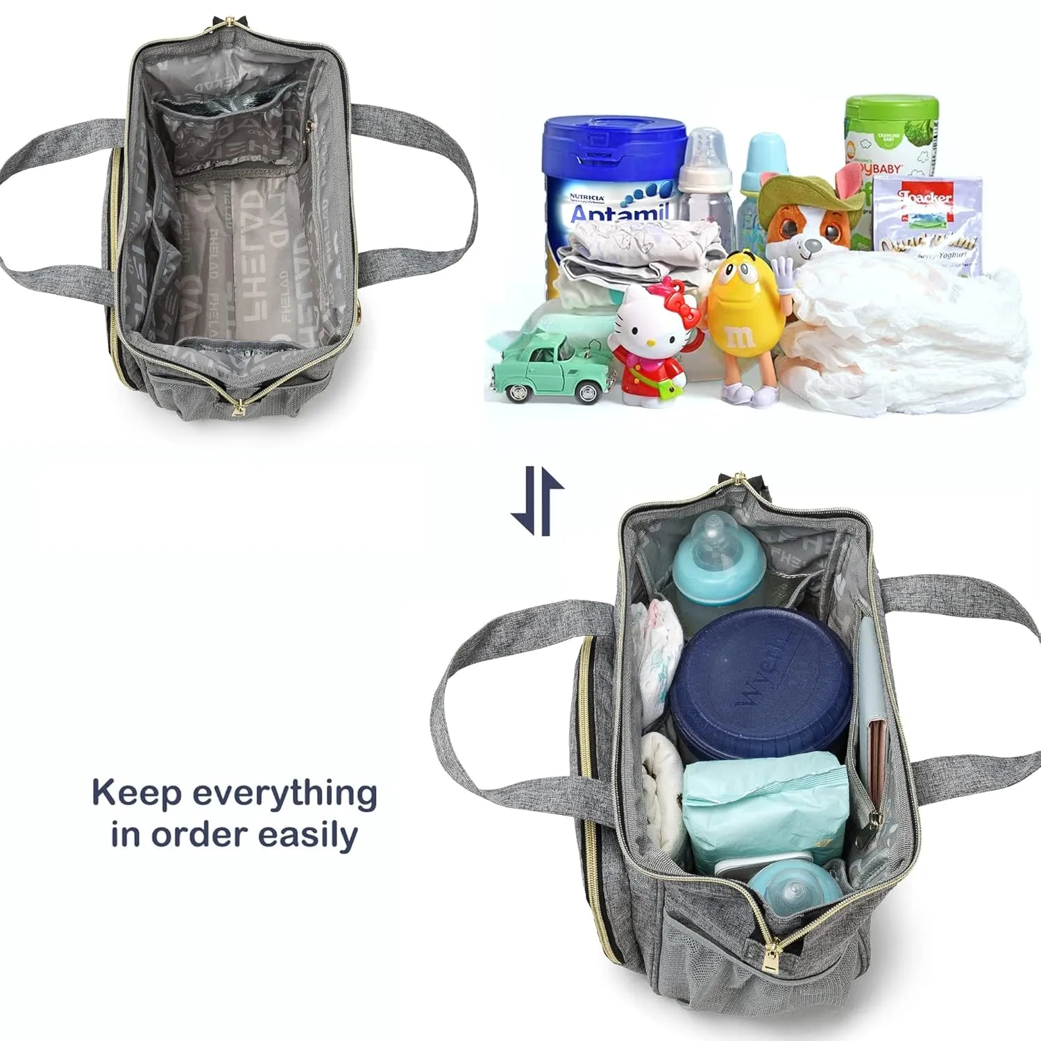 Small Diaper Bag Tote Diaper Backpack Crossbody, Toddler Diaper Bags Waterproof Multi-Function Newborn Baby Stylish Mini Tote Maternity Bags Travel Backpacks with Insulated Pockets, Gray