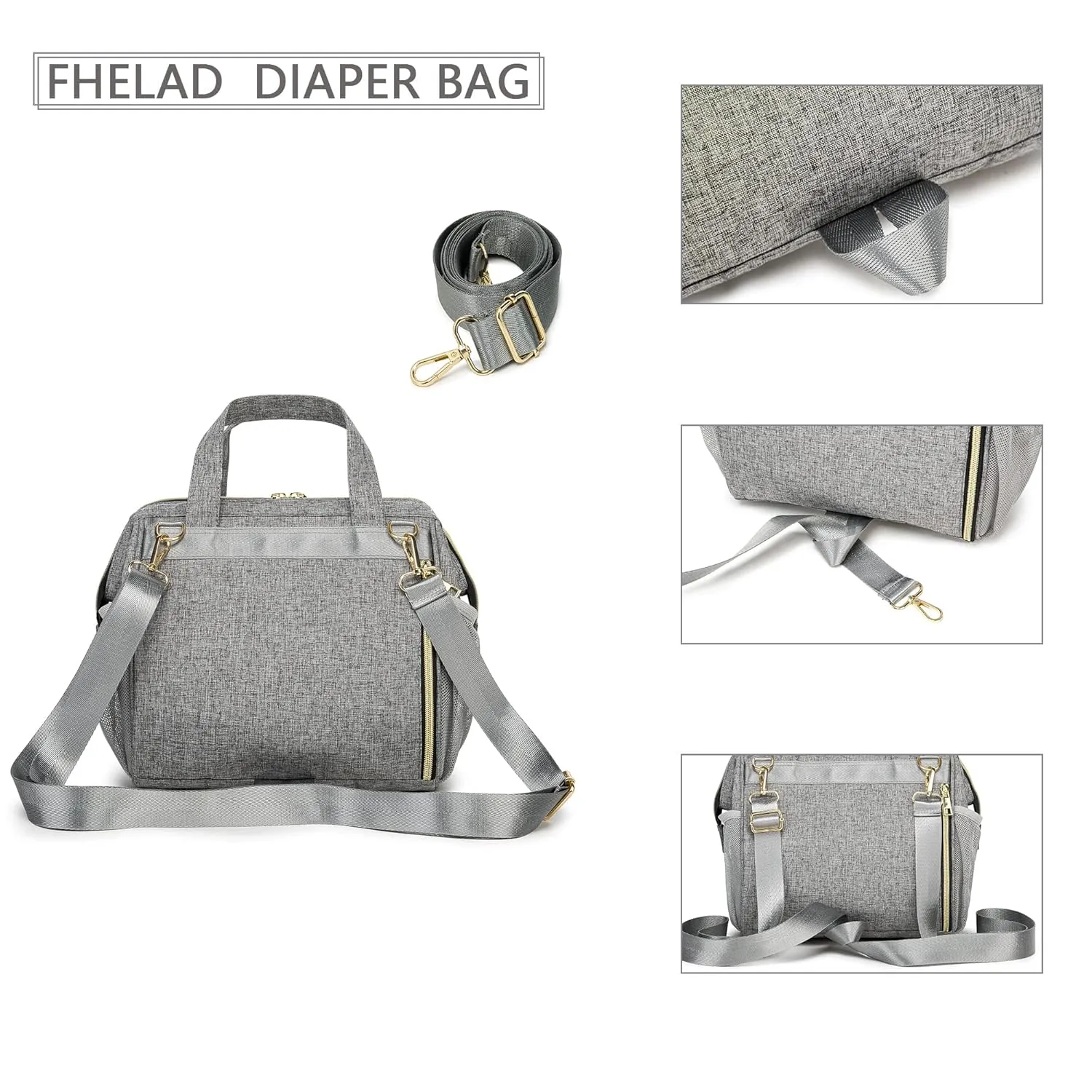 Small Diaper Bag Tote Diaper Backpack Crossbody, Toddler Diaper Bags Waterproof Multi-Function Newborn Baby Stylish Mini Tote Maternity Bags Travel Backpacks with Insulated Pockets, Gray