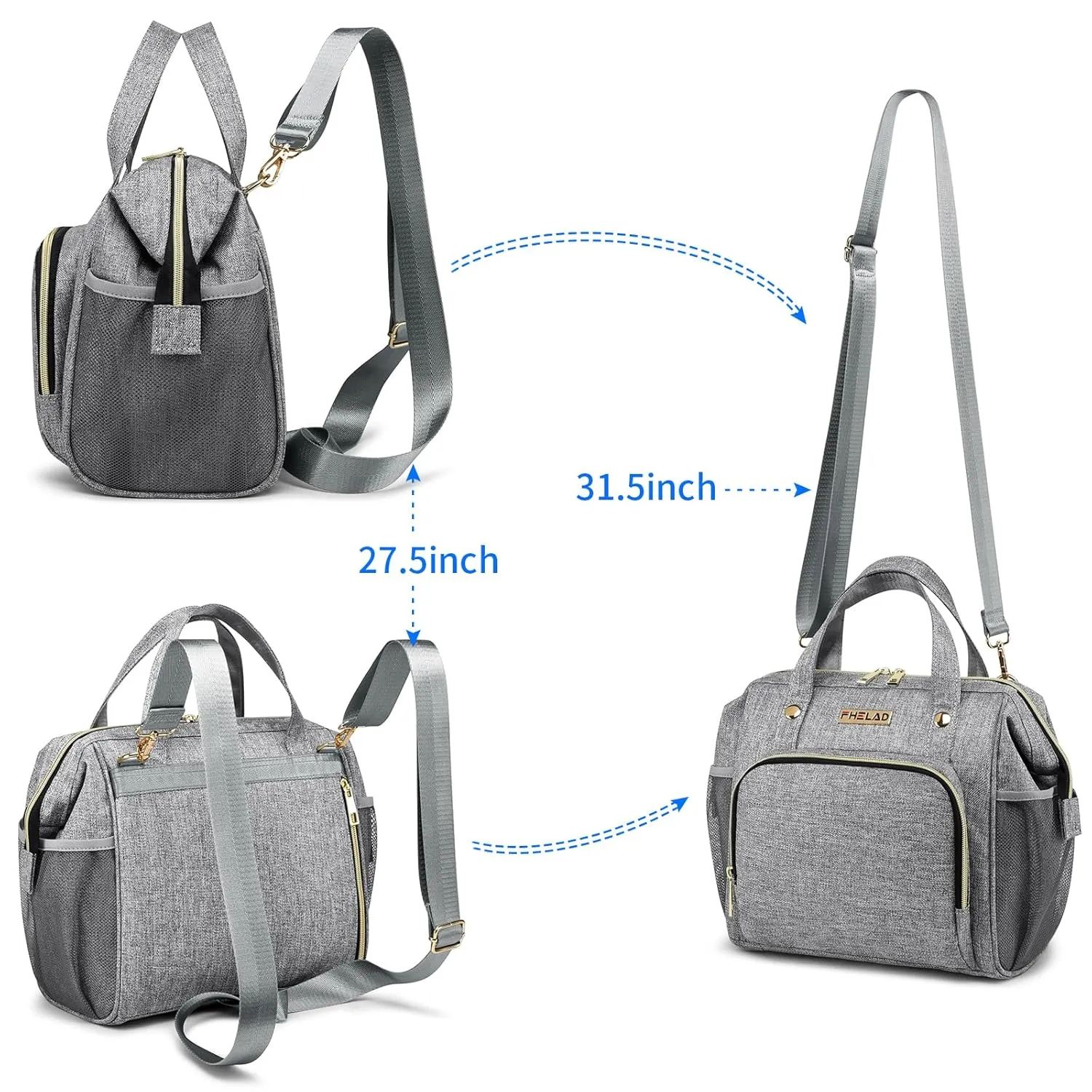 Small Diaper Bag Tote Diaper Backpack Crossbody, Toddler Diaper Bags Waterproof Multi-Function Newborn Baby Stylish Mini Tote Maternity Bags Travel Backpacks with Insulated Pockets, Gray