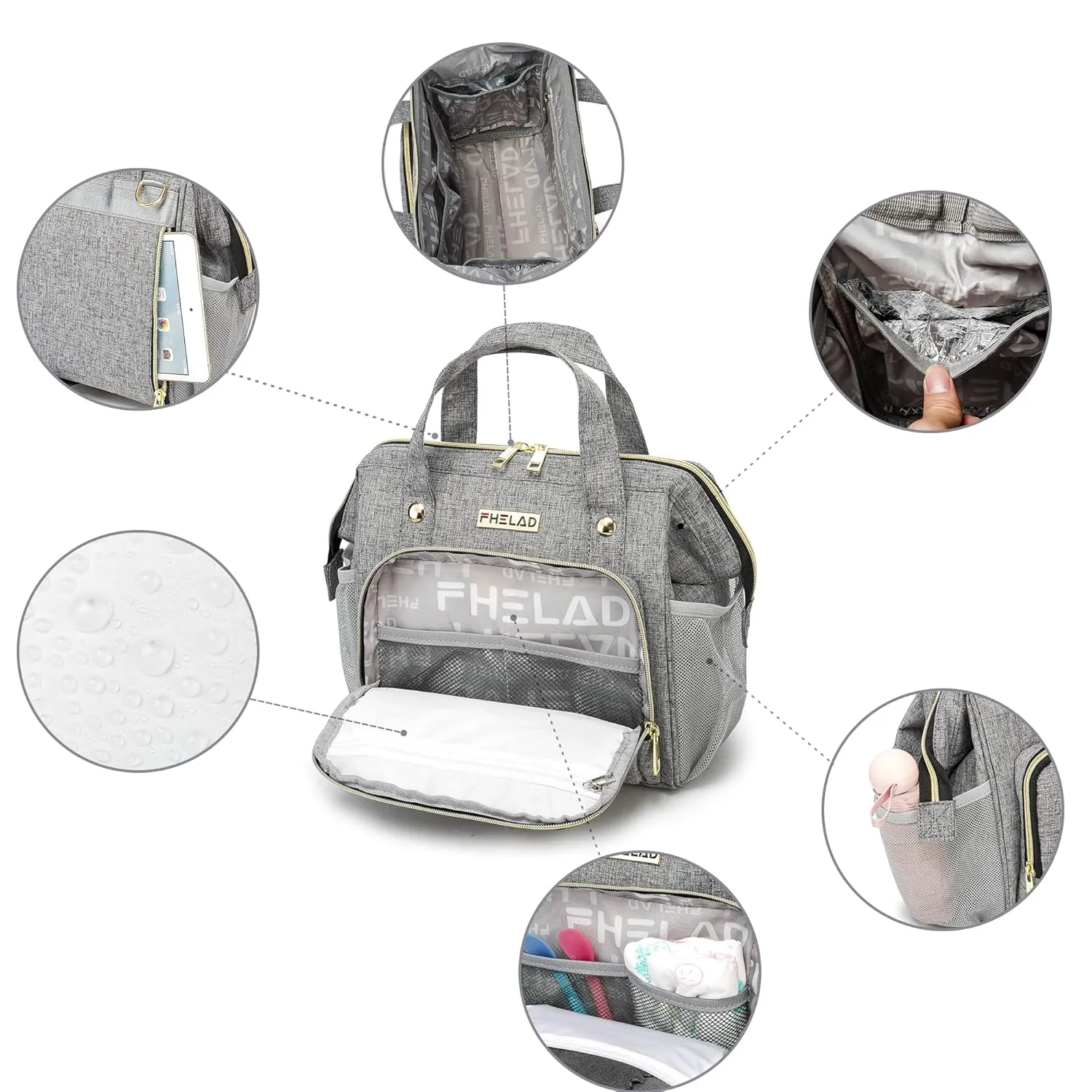 Small Diaper Bag Tote Diaper Backpack Crossbody, Toddler Diaper Bags Waterproof Multi-Function Newborn Baby Stylish Mini Tote Maternity Bags Travel Backpacks with Insulated Pockets, Gray