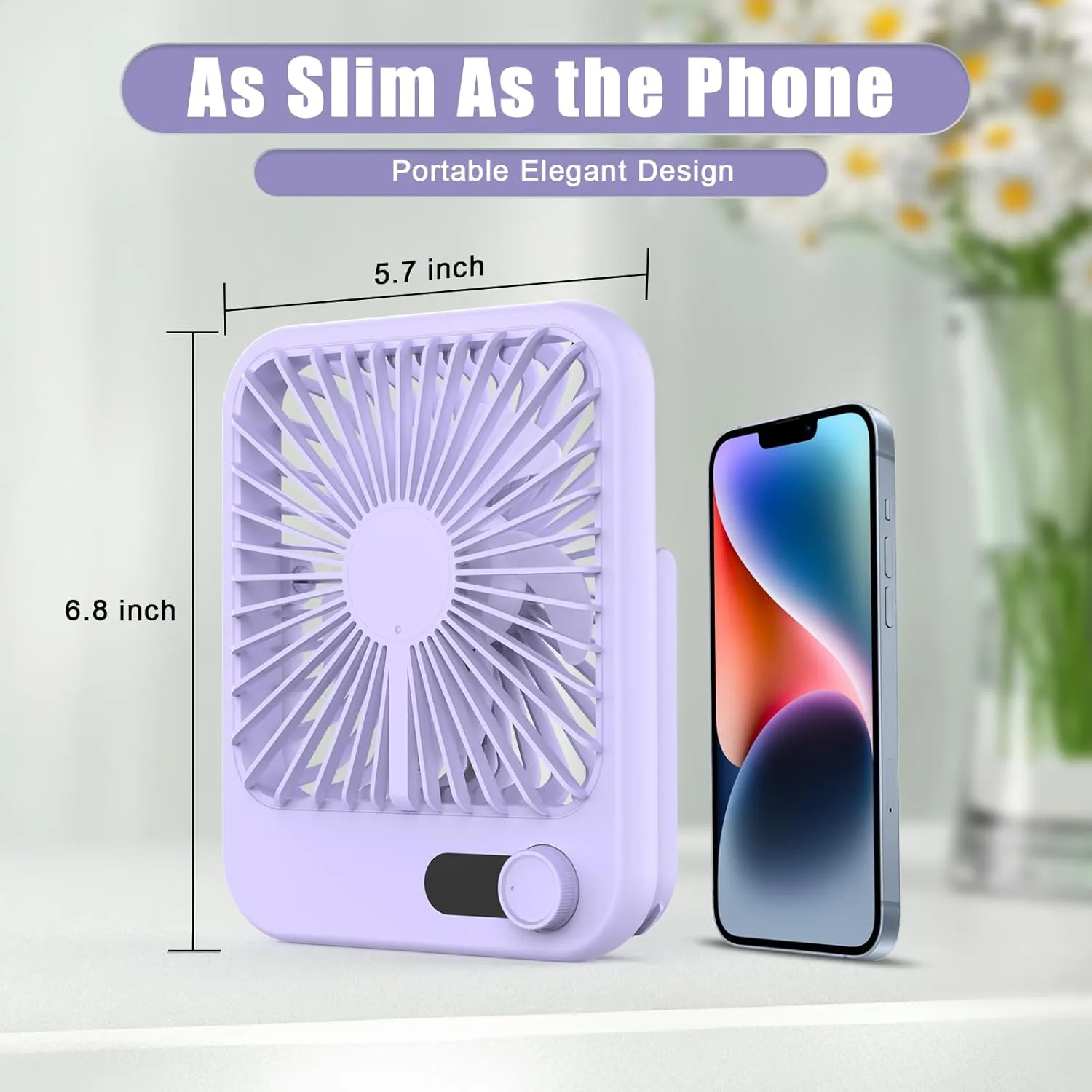 Small Fan Portable, 6.8 Inch Quiet Desk Fan Rechargeable with 2500mAh Battery Operated, 100 Speeds Adjustable Personal Mini Desktop Fan for Bedroom Office Travel Beach, Cruise Ship Essentials, Purple