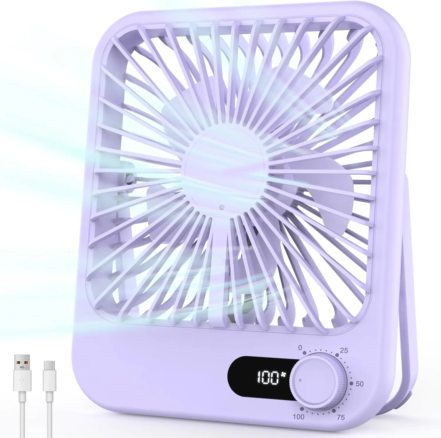 Small Fan Portable, 6.8 Inch Quiet Desk Fan Rechargeable with 2500mAh Battery Operated, 100 Speeds Adjustable Personal Mini Desktop Fan for Bedroom Office Travel Beach, Cruise Ship Essentials, Purple