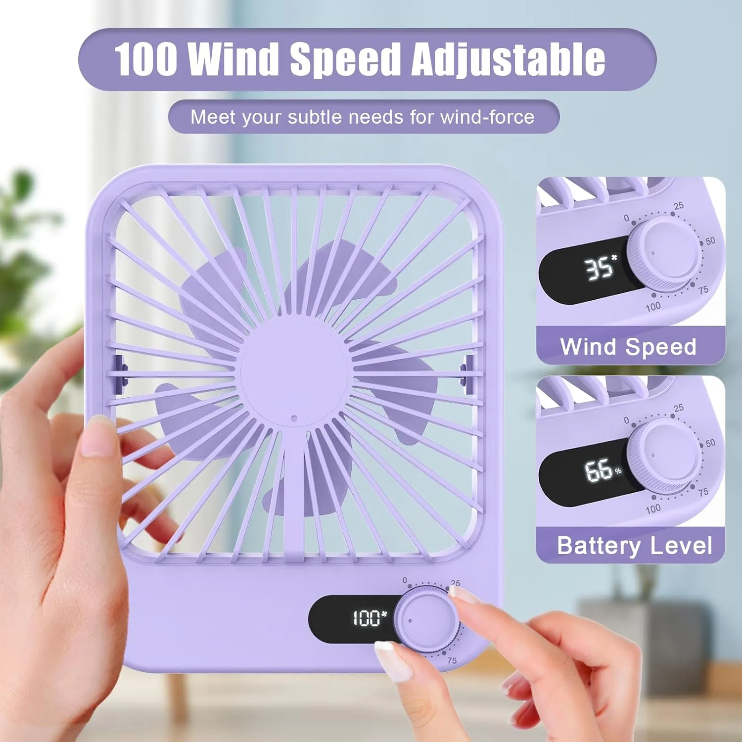 Small Fan Portable, 6.8 Inch Quiet Desk Fan Rechargeable with 2500mAh Battery Operated, 100 Speeds Adjustable Personal Mini Desktop Fan for Bedroom Office Travel Beach, Cruise Ship Essentials, Purple