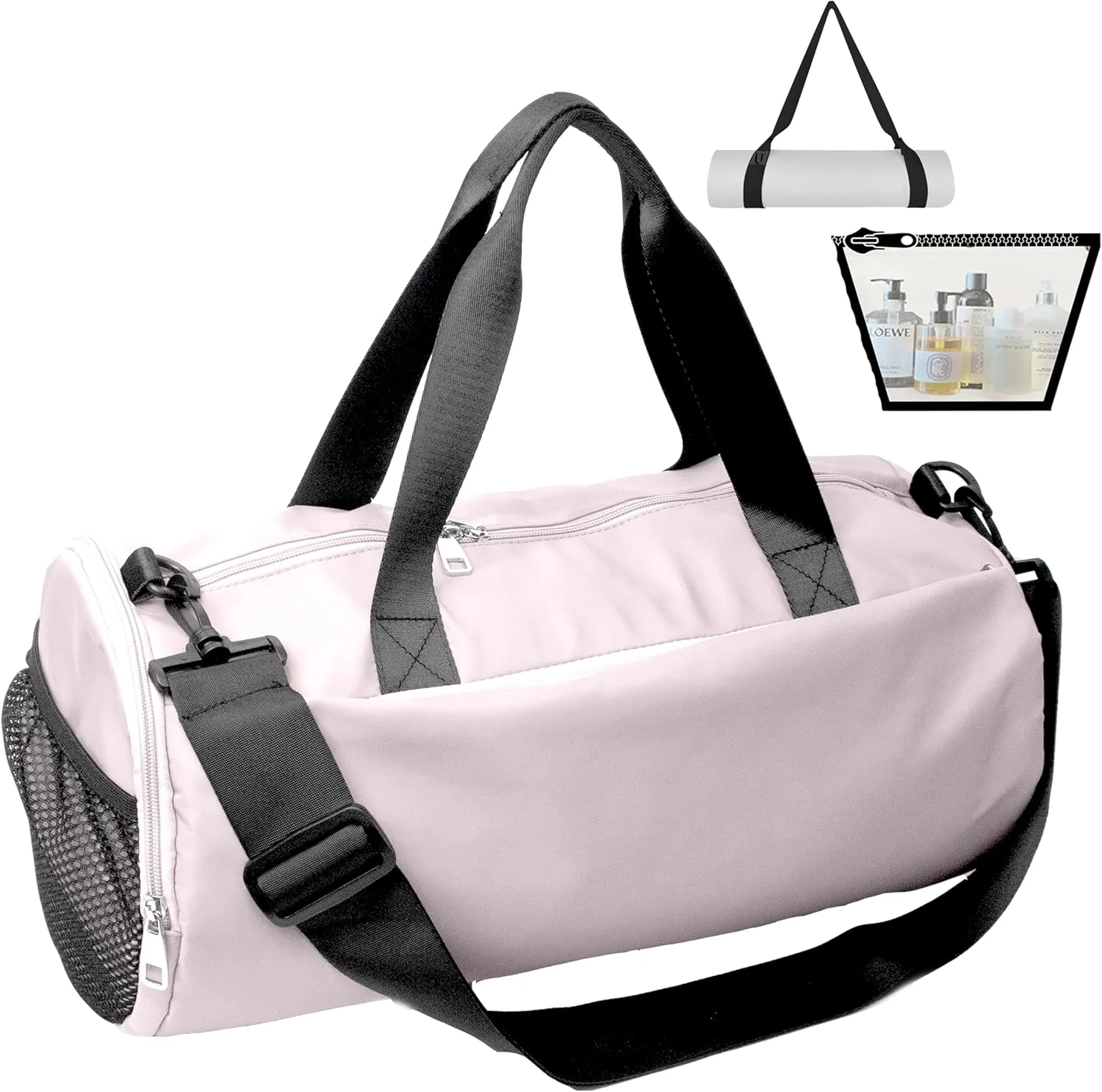 Small Gym Bag for Men & Women with Shoe & 2 Wet Compartment - Duffle Bag for Travel, Sports, Fitness & Workout (pastel pink)
