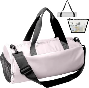 Small Gym Bag for Men & Women with Shoe & 2 Wet Compartment - Duffle Bag for Travel, Sports, Fitness & Workout (pastel pink)