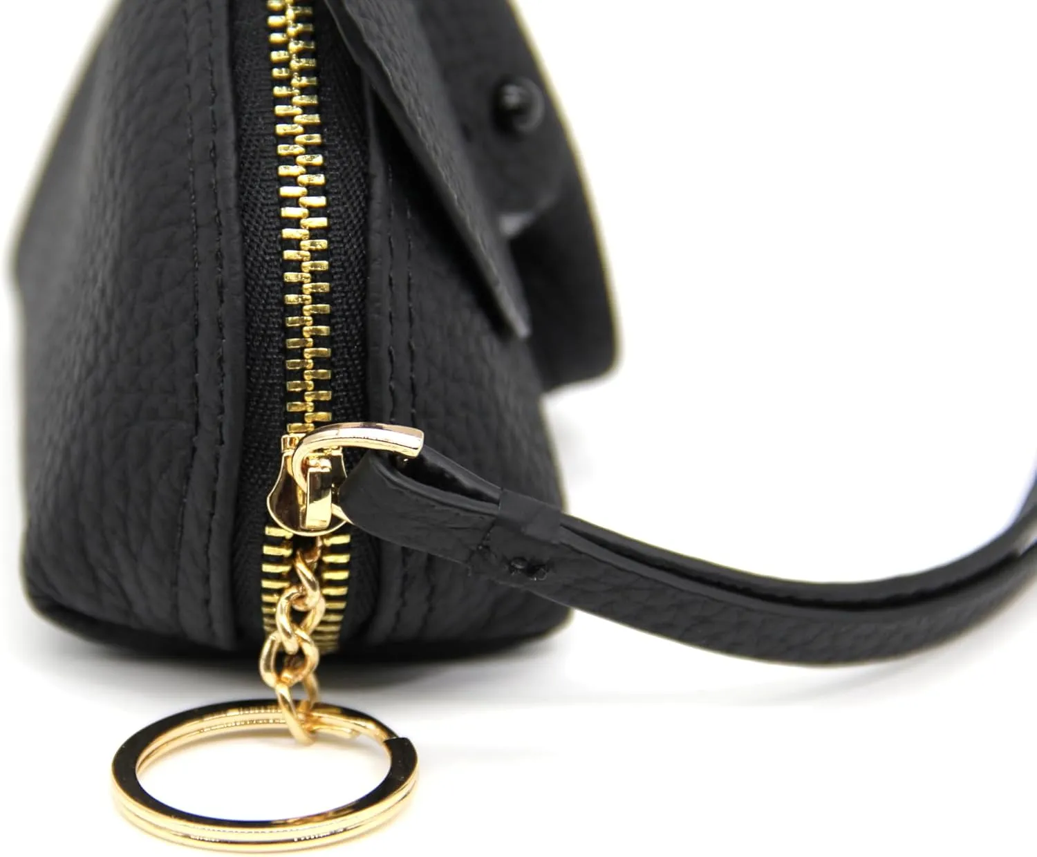 Small Leather Coin Purse for Women Cute Elephant Change Purse for Girls Zipper Coin Pouch Wallet with Key Chain and Wrist Strap (1-Black)