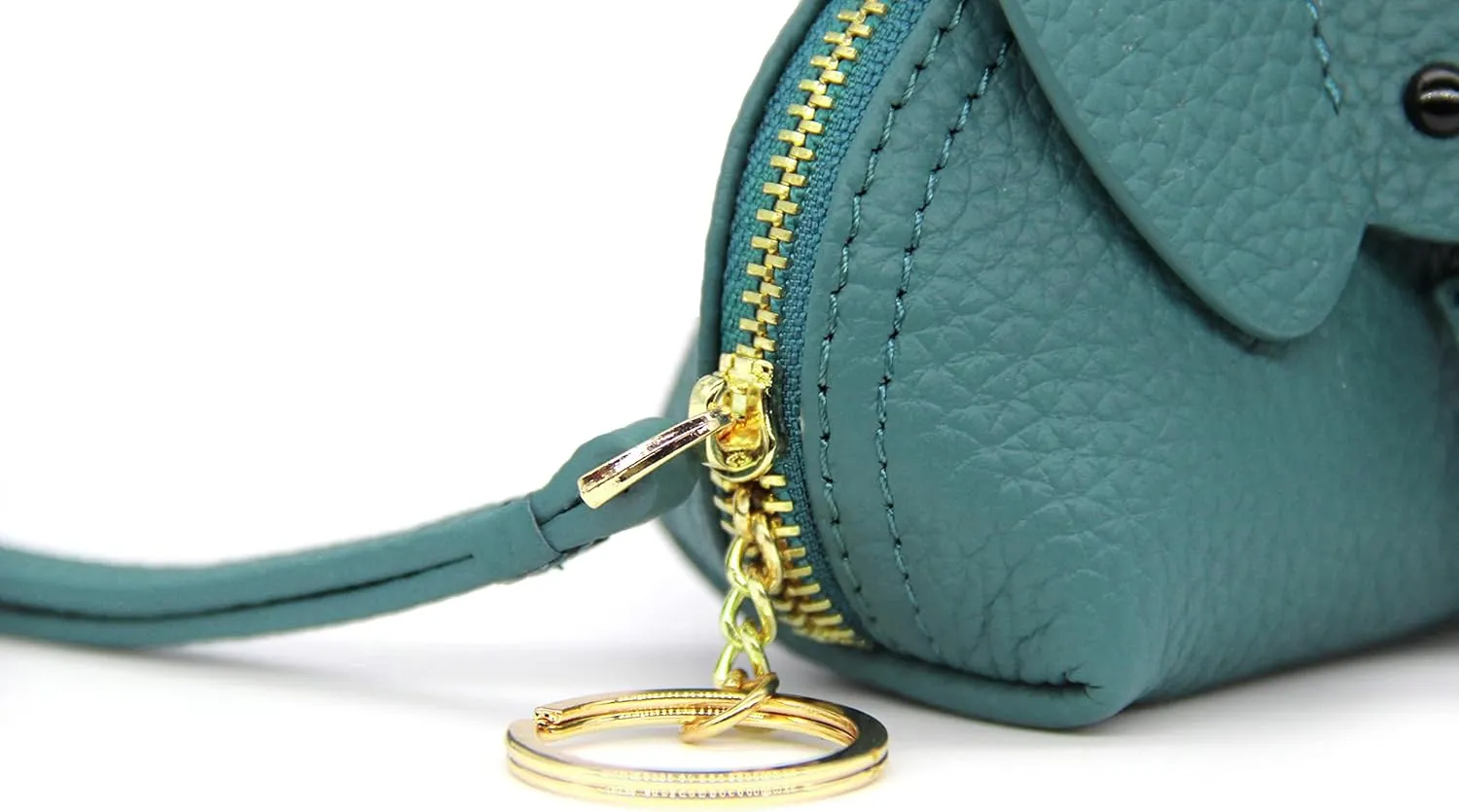 Small Leather Coin Purse for Women Cute Elephant Change Purse for Girls Zipper Coin Pouch Wallet with Key Chain and Wrist Strap (2-Lake blue)