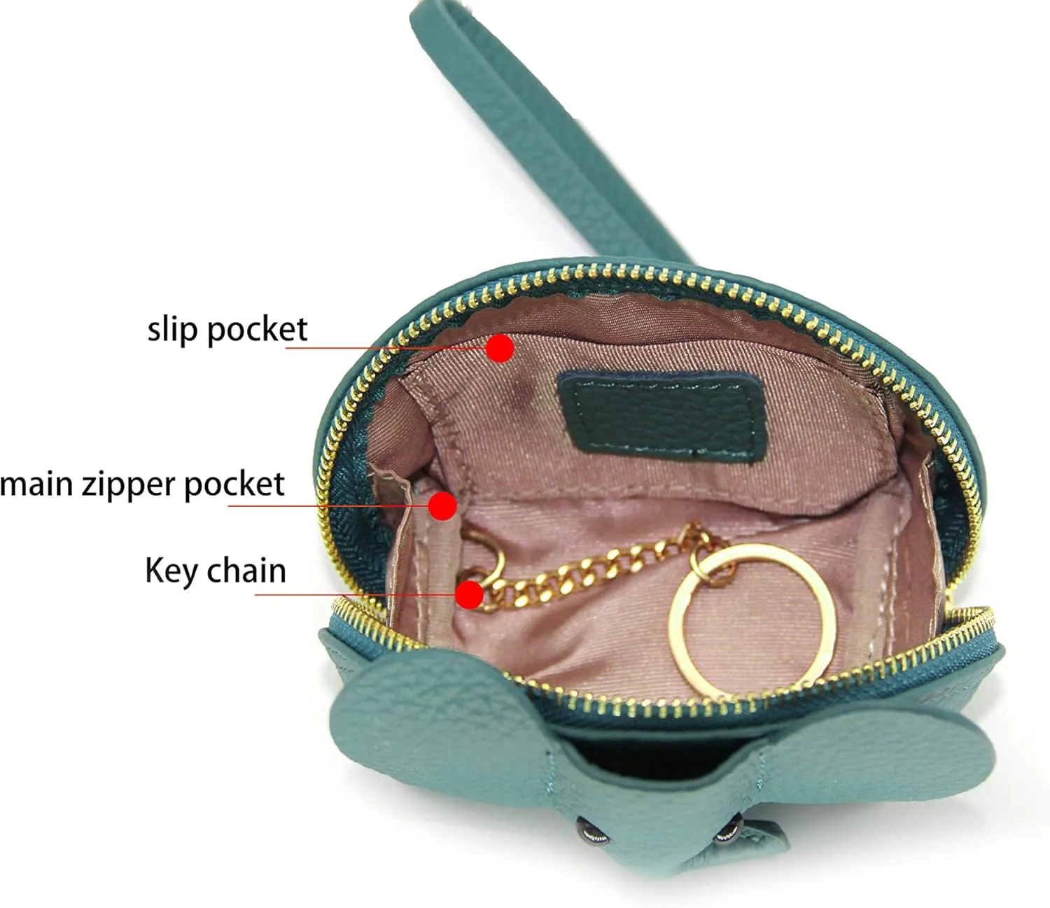 Small Leather Coin Purse for Women Cute Elephant Change Purse for Girls Zipper Coin Pouch Wallet with Key Chain and Wrist Strap (2-Lake blue)