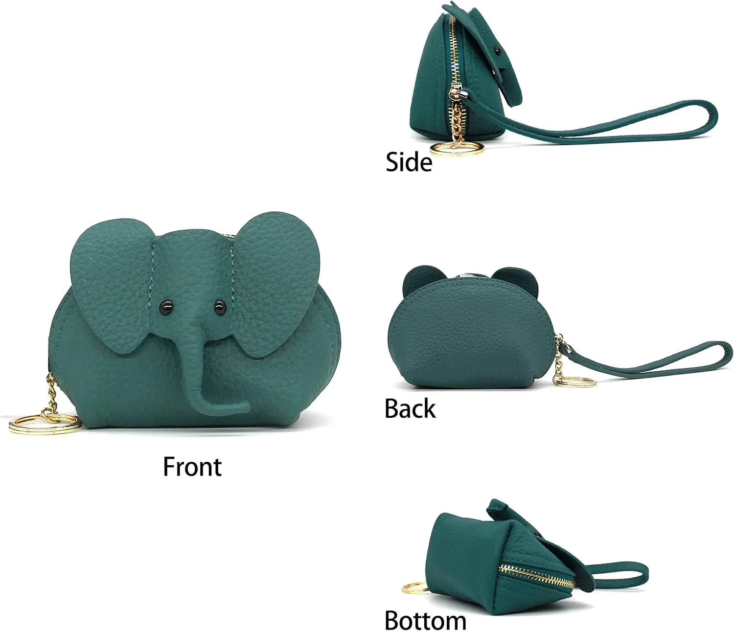 Small Leather Coin Purse for Women Cute Elephant Change Purse for Girls Zipper Coin Pouch Wallet with Key Chain and Wrist Strap (2-Lake blue)