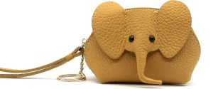 Small Leather Coin Purse for Women Cute Elephant Change Purse for Girls Zipper Coin Pouch Wallet with Key Chain and Wrist Strap (3-Yellow)