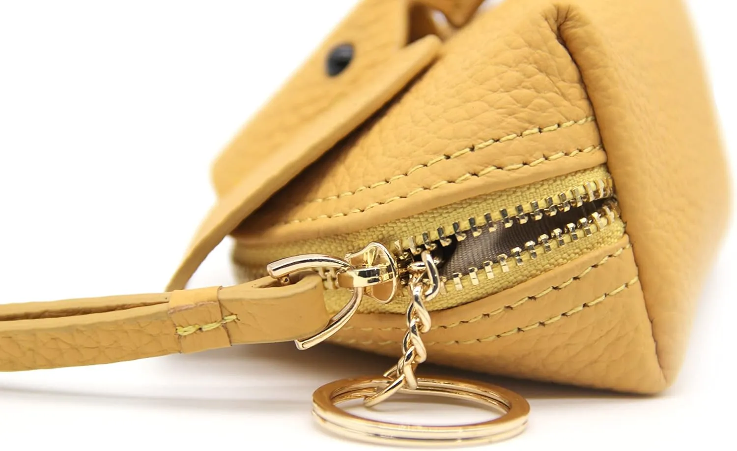 Small Leather Coin Purse for Women Cute Elephant Change Purse for Girls Zipper Coin Pouch Wallet with Key Chain and Wrist Strap (3-Yellow)