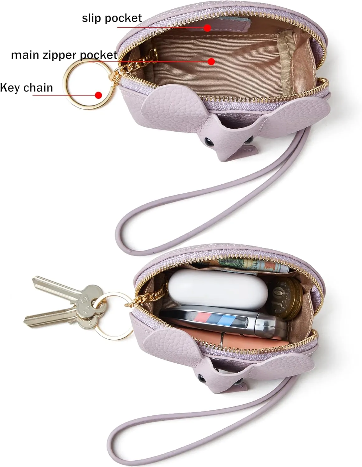 Small Leather Coin Purse for Women Cute Elephant Change Purse for Girls Zipper Coin Pouch Wallet with Key Chain and Wrist Strap (4-Purple)