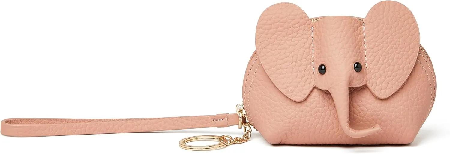 Small Leather Coin Purse for Women Cute Elephant Change Purse for Girls Zipper Coin Pouch Wallet with Key Chain and Wrist Strap(5-Pink)