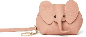Small Leather Coin Purse for Women Cute Elephant Change Purse for Girls Zipper Coin Pouch Wallet with Key Chain and Wrist Strap(5-Pink)