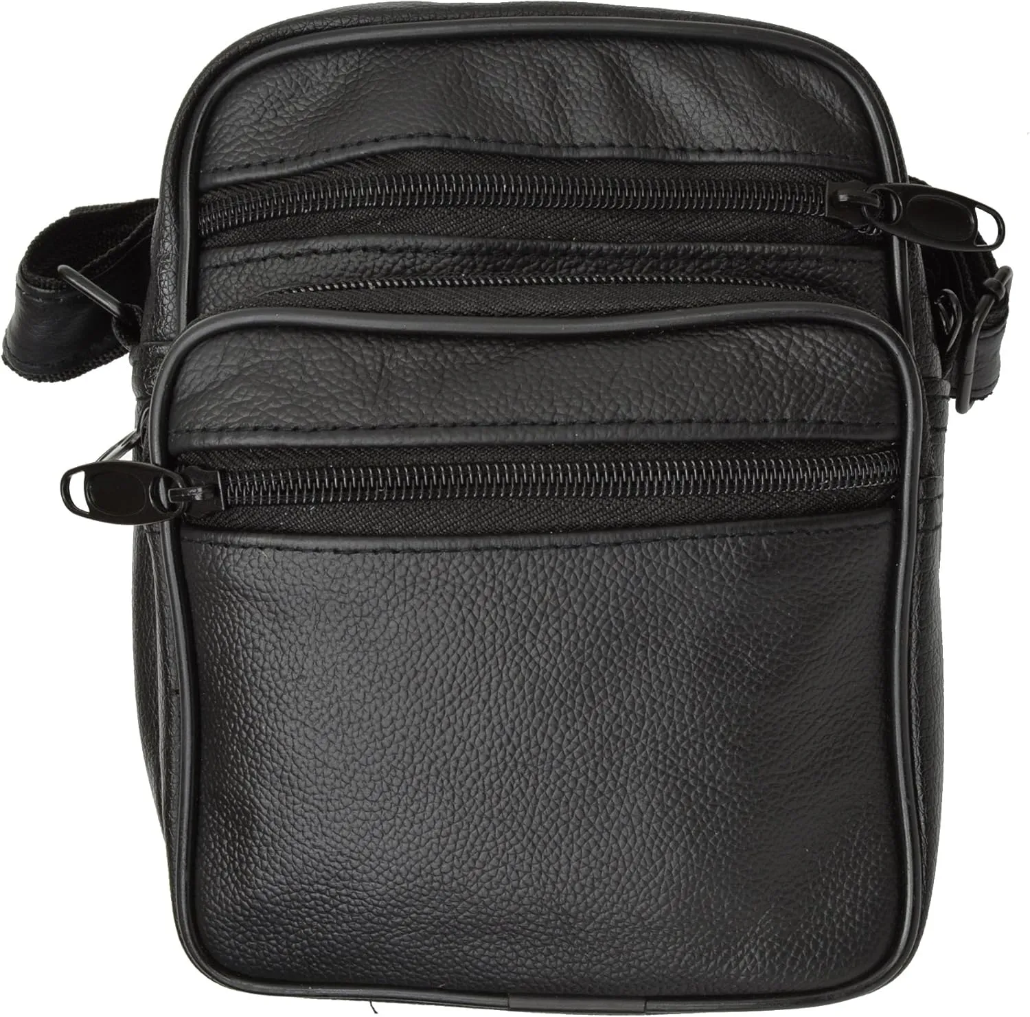 Small Leather Cross Body Shoulder Organizer Multiple Pockets Black