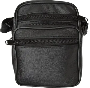 Small Leather Cross Body Shoulder Organizer Multiple Pockets Black