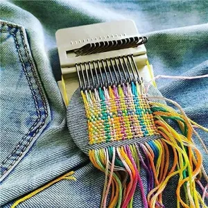 Small Loom Fast Speed Weve Type Weave Tool, Mini Rainbow Weaving Loom Wooden Multi-Craft Creative DIY Weaving Arts, Most Convenient Darning Machine to Repair of Small Holes in Clothes (42 Hooks)