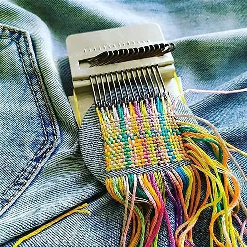 Small Loom Fast Speed Weve Type Weave Tool, Mini Rainbow Weaving Loom Wooden Multi-Craft Creative DIY Weaving Arts, Most Convenient Darning Machine to Repair of Small Holes in Clothes (42 Hooks)