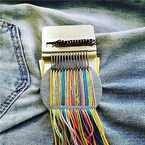 Small Loom Fast Speed Weve Type Weave Tool, Mini Rainbow Weaving Loom Wooden Multi-Craft Creative DIY Weaving Arts, Most Convenient Darning Machine to Repair of Small Holes in Clothes (42 Hooks)