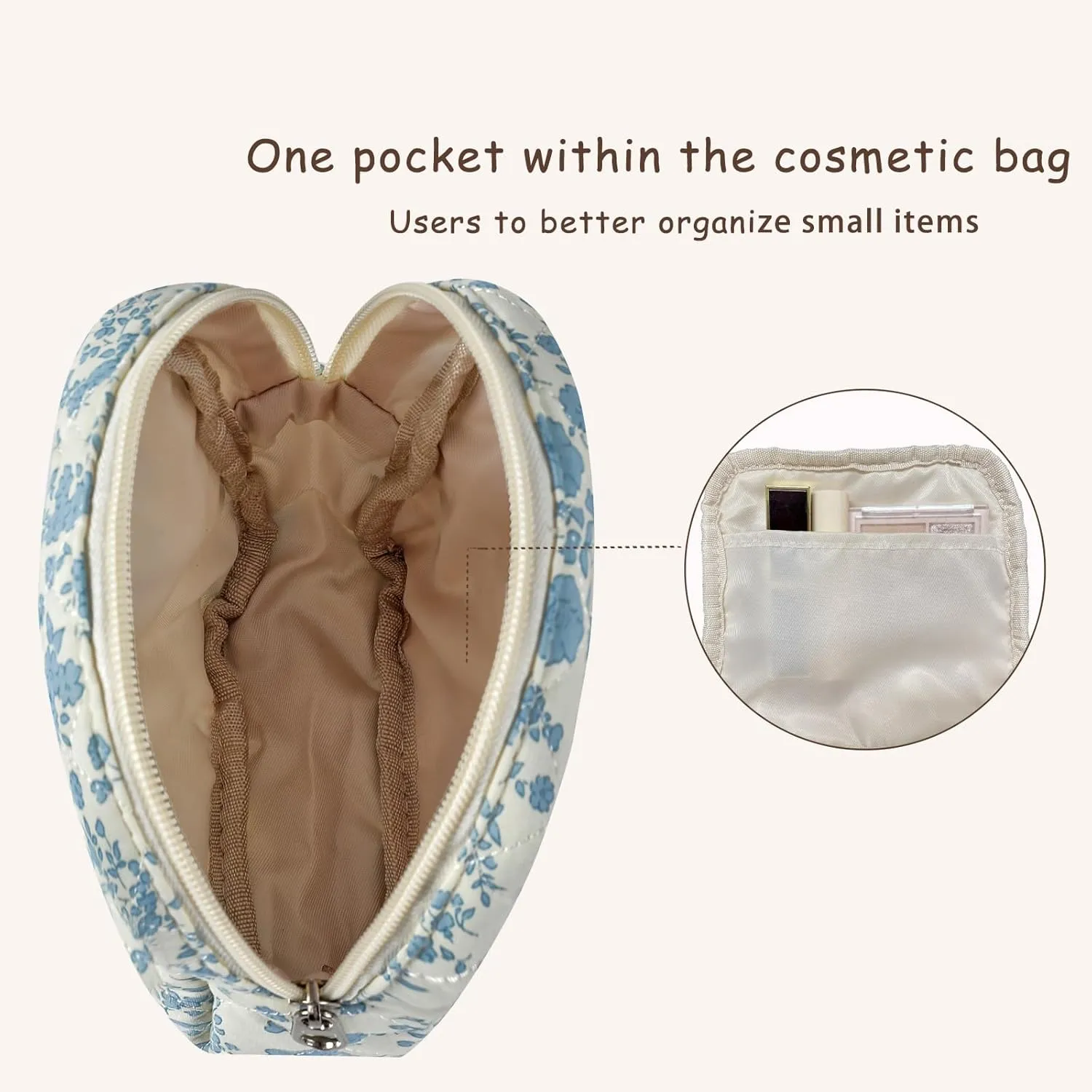 Small Quilted Cosmetic Pouch for Purse, Mini Cotton Makeup Bag with Compartments, Cute Zipper Lipstick Holder for Women (05Small Pink bow)