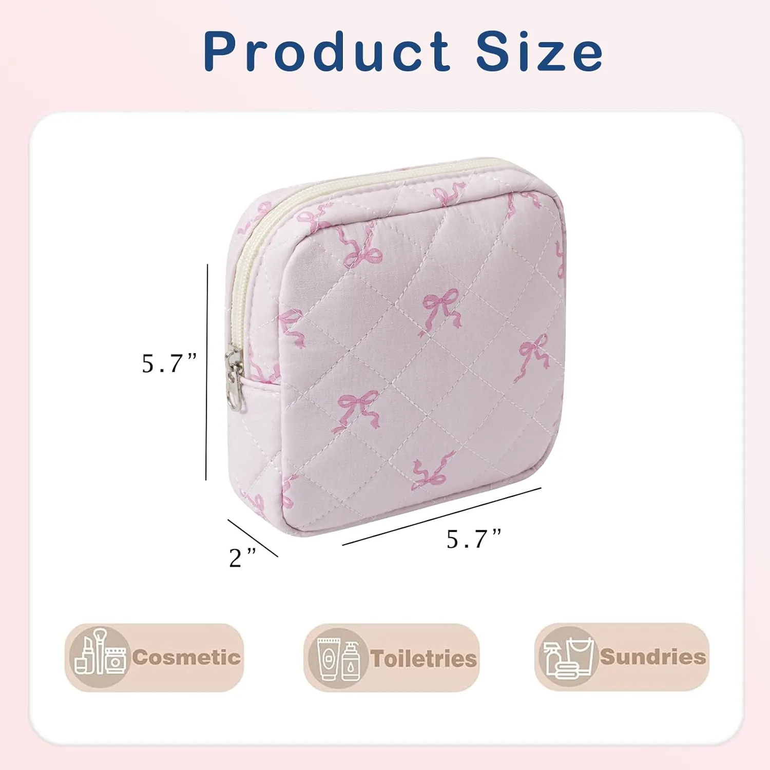 Small Quilted Cosmetic Pouch for Purse, Mini Cotton Makeup Bag with Compartments, Cute Zipper Lipstick Holder for Women (05Small Pink bow)